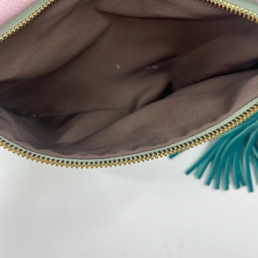 J Crew Leather Crossbody / Clutch with Pink & Green Color block and Fold Over - Picture 9 of 11